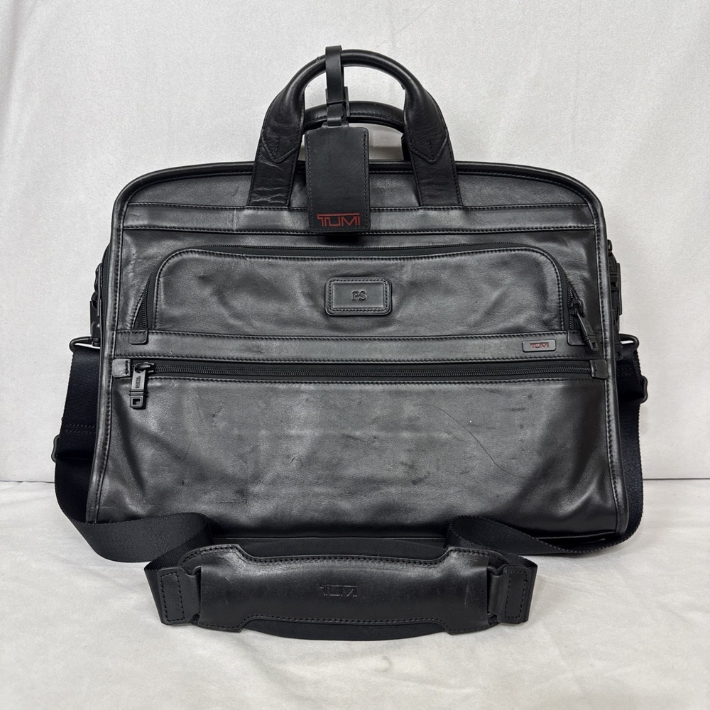 TUMI Briefcase Leather Black Laptop Bag Business Travel Computer 96111DH